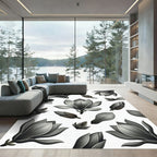 Monochrome Magnolia Blossom Floral Art Rug