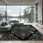Ornate Silver Baroque Damask Medallion Rug