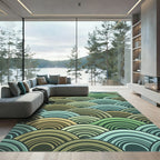 Earthy Green Blue Wave Ripple Rug