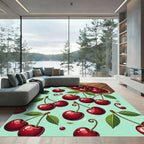 Vibrant Falling Cherry Fruit Illustration Rug