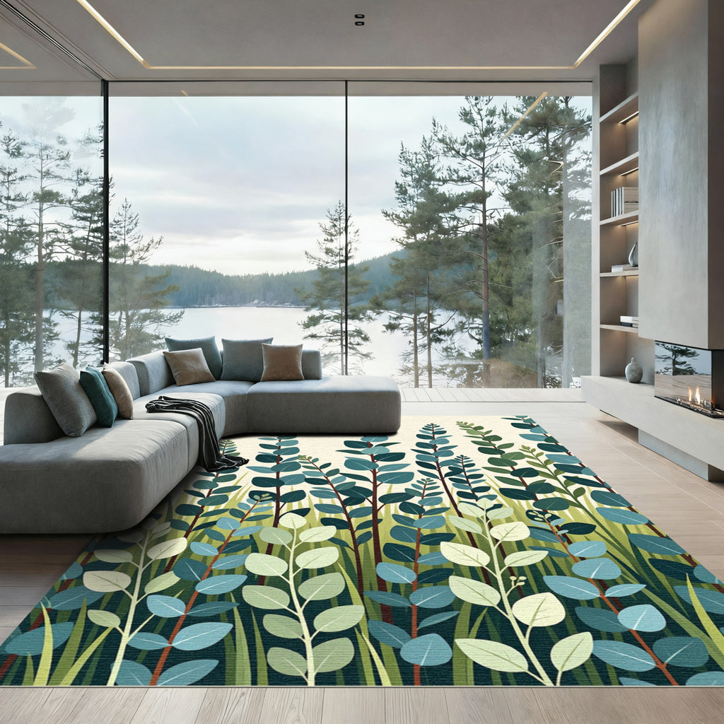 Eucalyptus Branches Green Vertical Garden Rug