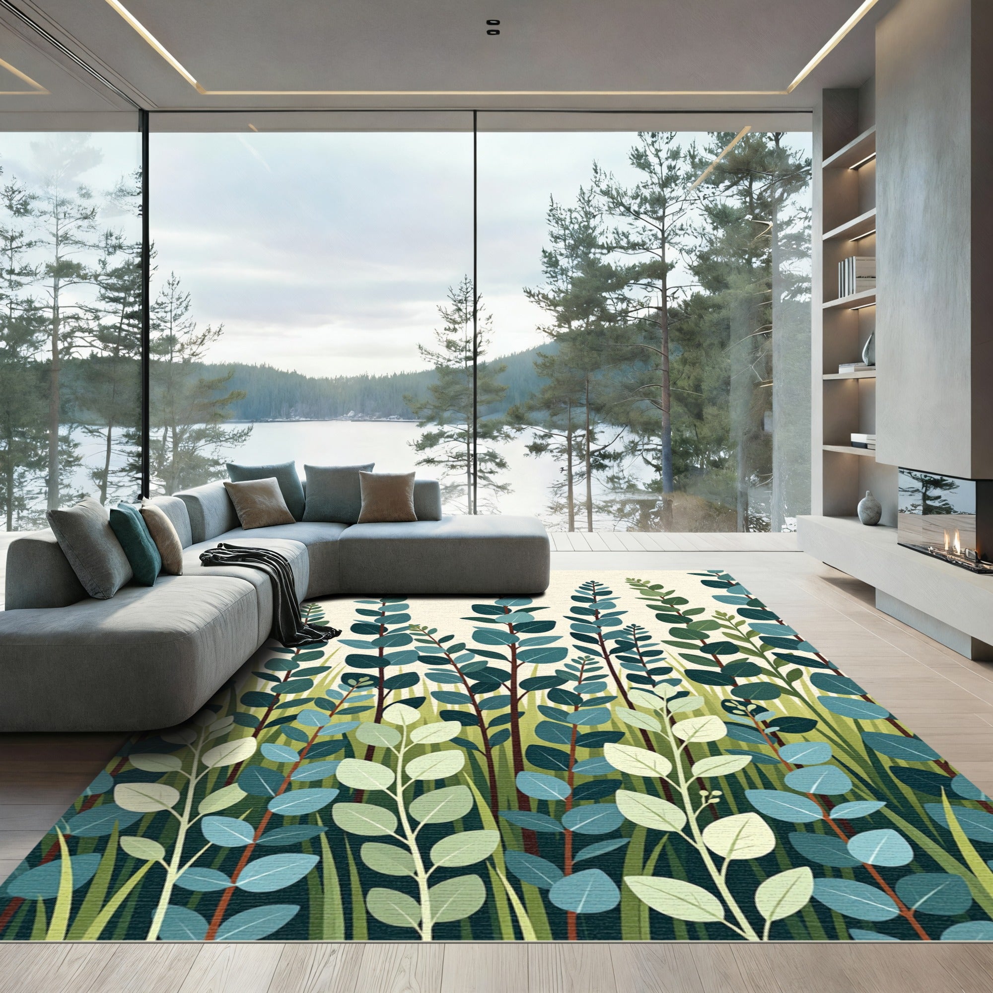 Eucalyptus Branches Green Vertical Garden Rug