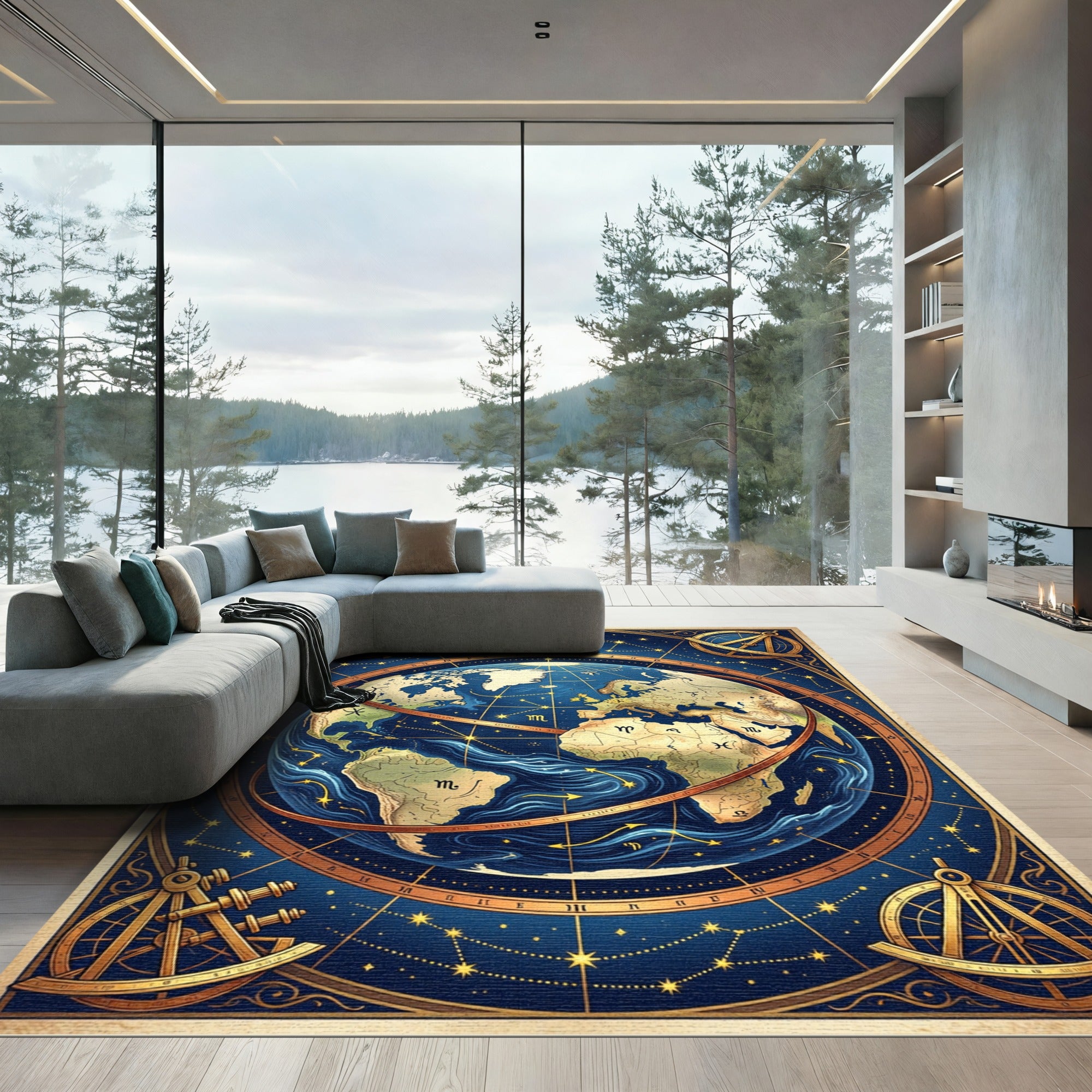 Vintage Celestial Earth Constellation Rug