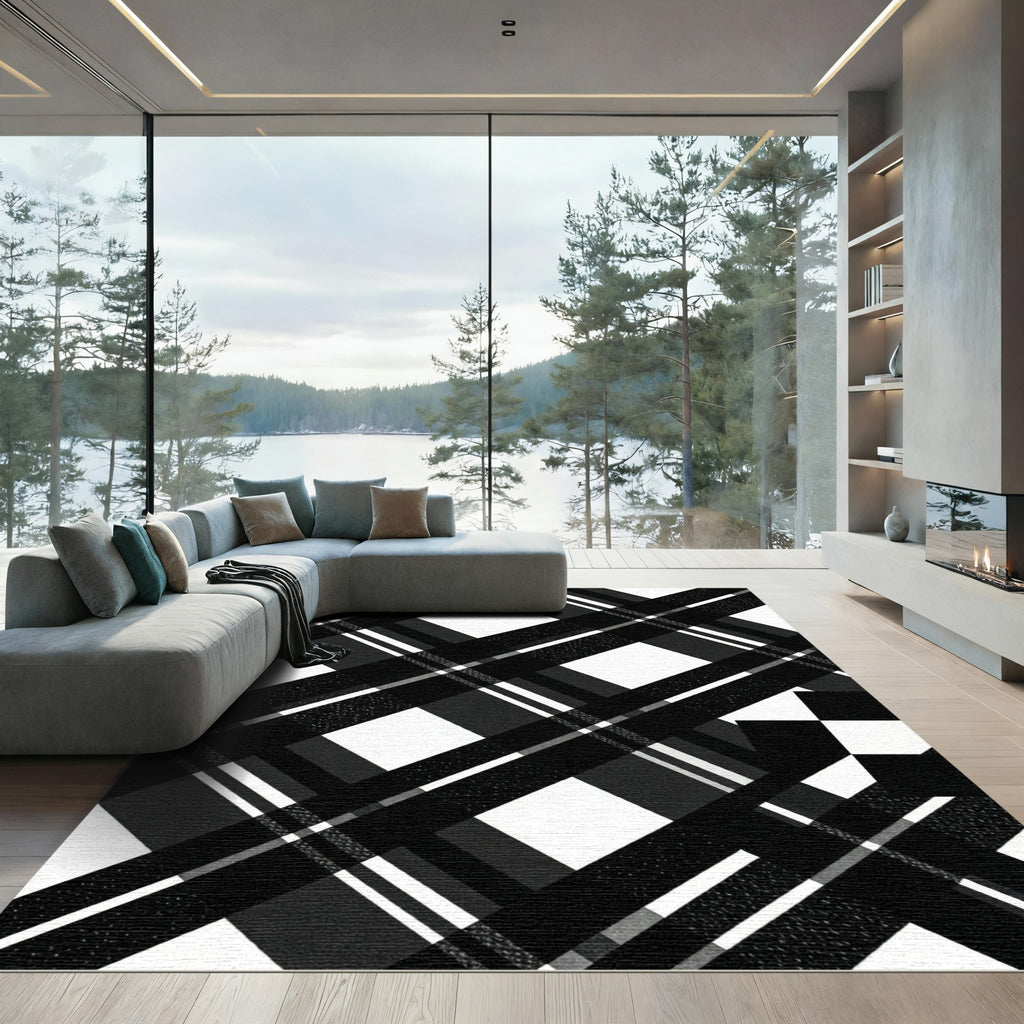 Monochromatic Diagonal Plaid Squares Rug