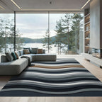 Modern Abstract Silver and Earth Tone Wave Rug
