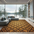 Golden Woven Interlocking Wave Rug