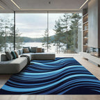 Dynamic Blue Abstract Liquid Wave Rug