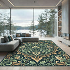Elegant Sage and Gold Scrolling Medallion Rug