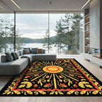 Radiant Sun Crimson Floral Border Rug