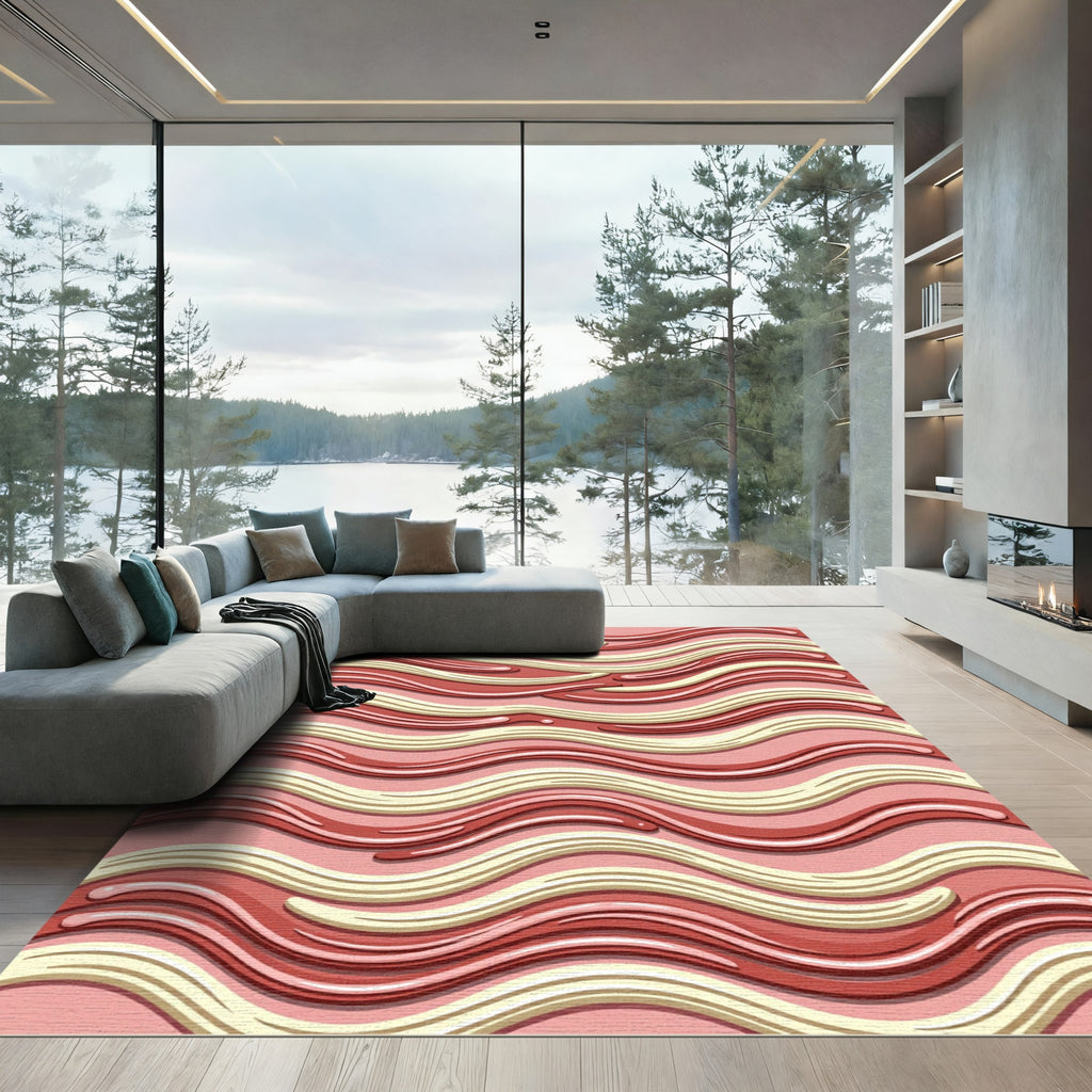 Crimson Creamy Swirl Ribbon Rug