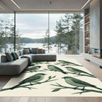 Sage Green Perched Songbird Illustration Rug