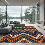 Geometric Zigzag Arrow Navy Orange Rug