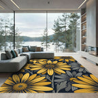 Golden Daisy Art Deco Floral Rug