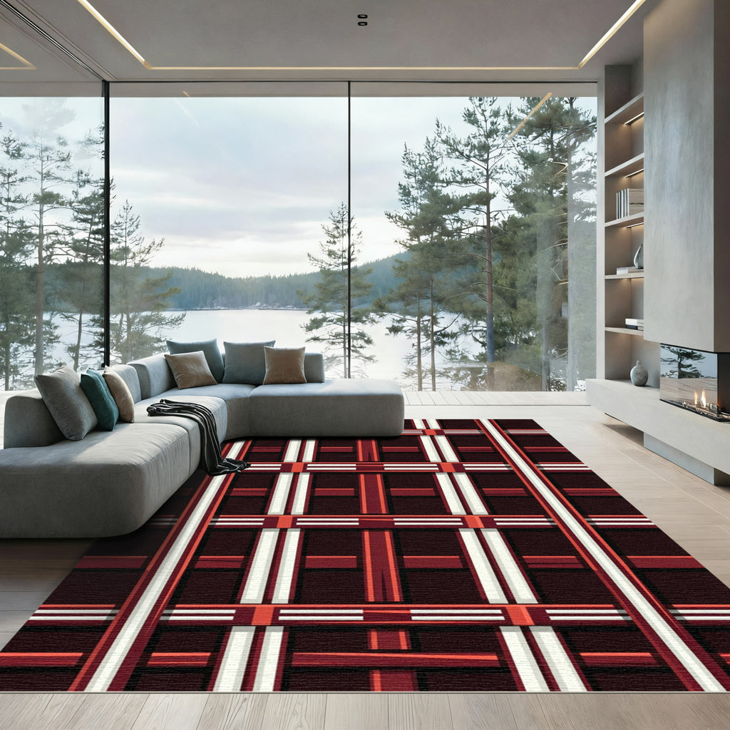 Deep Burgundy Stripe Gridded Rug