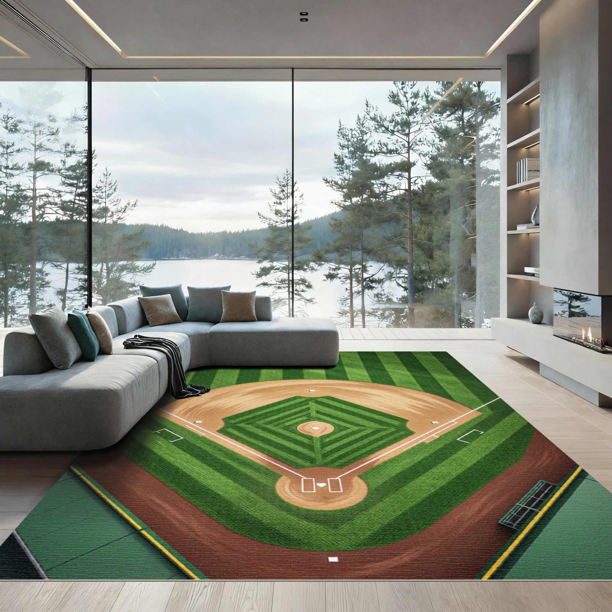 Vibrant Green Baseball Diamond Graphic Rug