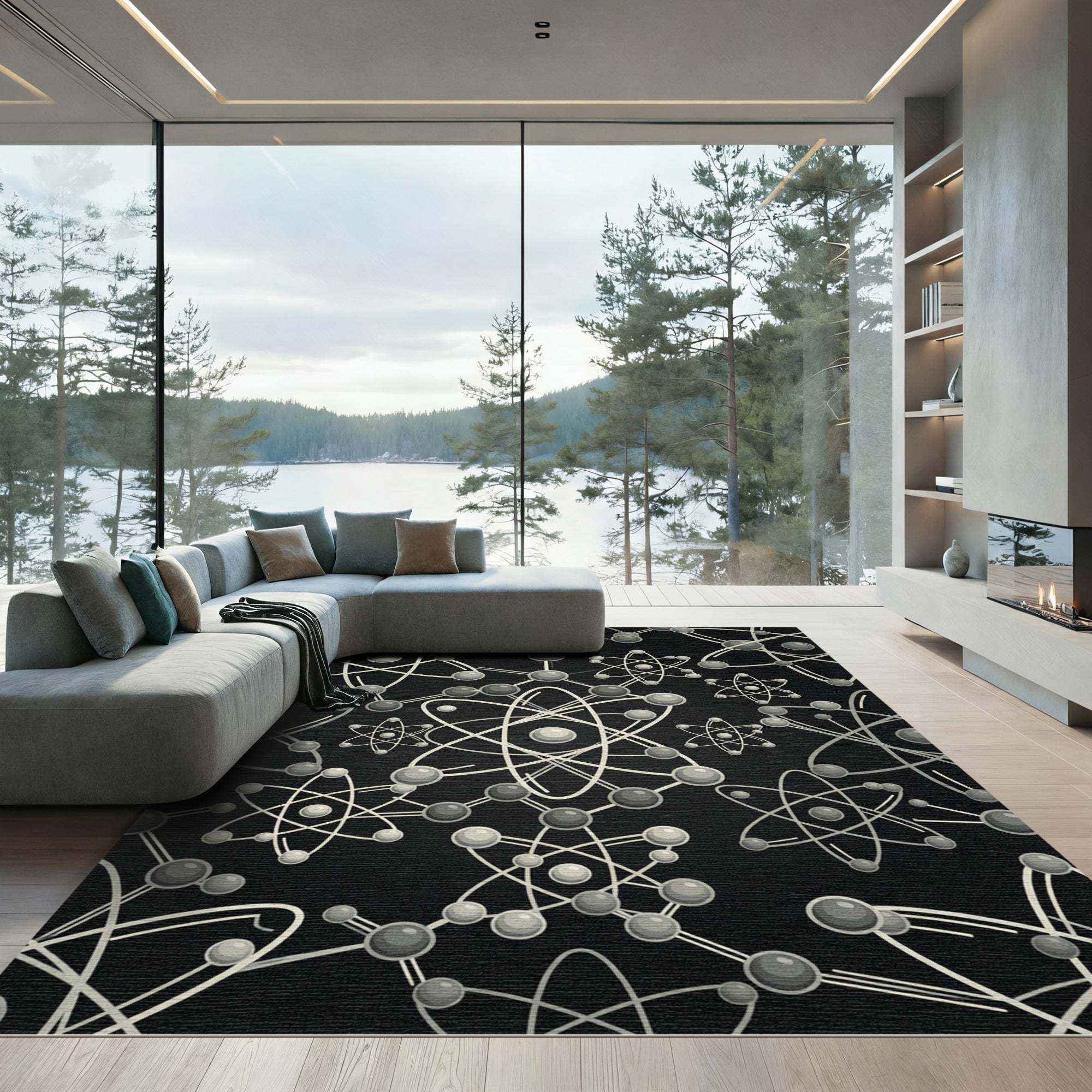 Atomic Structure Gray Pattern Rug