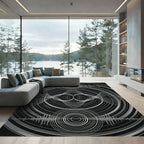 Monochrome Soundwave Concentric Circles Rug