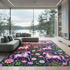 Whimsical Pink Horned Pegasus Floral Meadow Rug