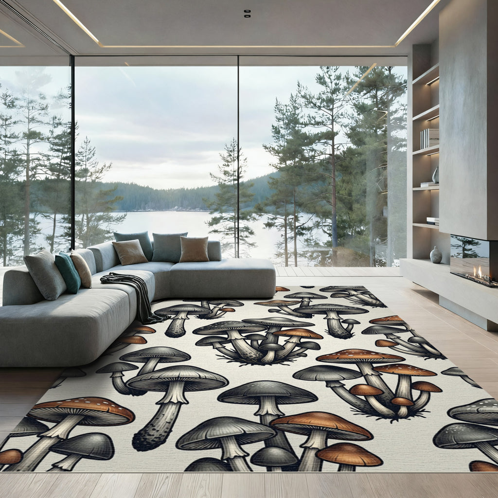 Whimsical Forest Mushroom Fungi Earth Tones Rug