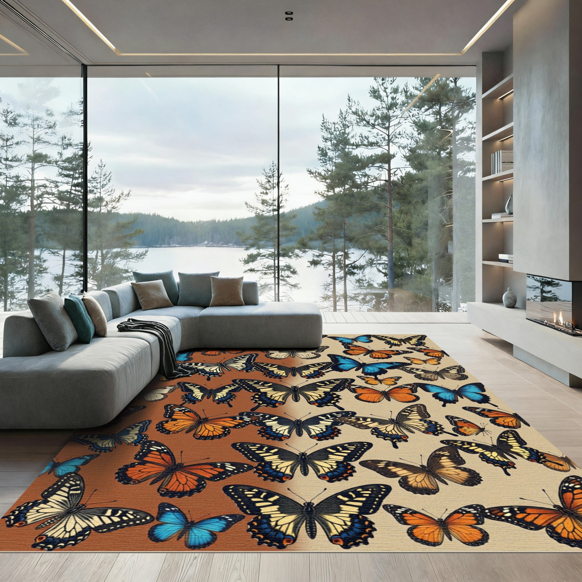 Vibrant Dual Tone Butterfly Garden Field Rug