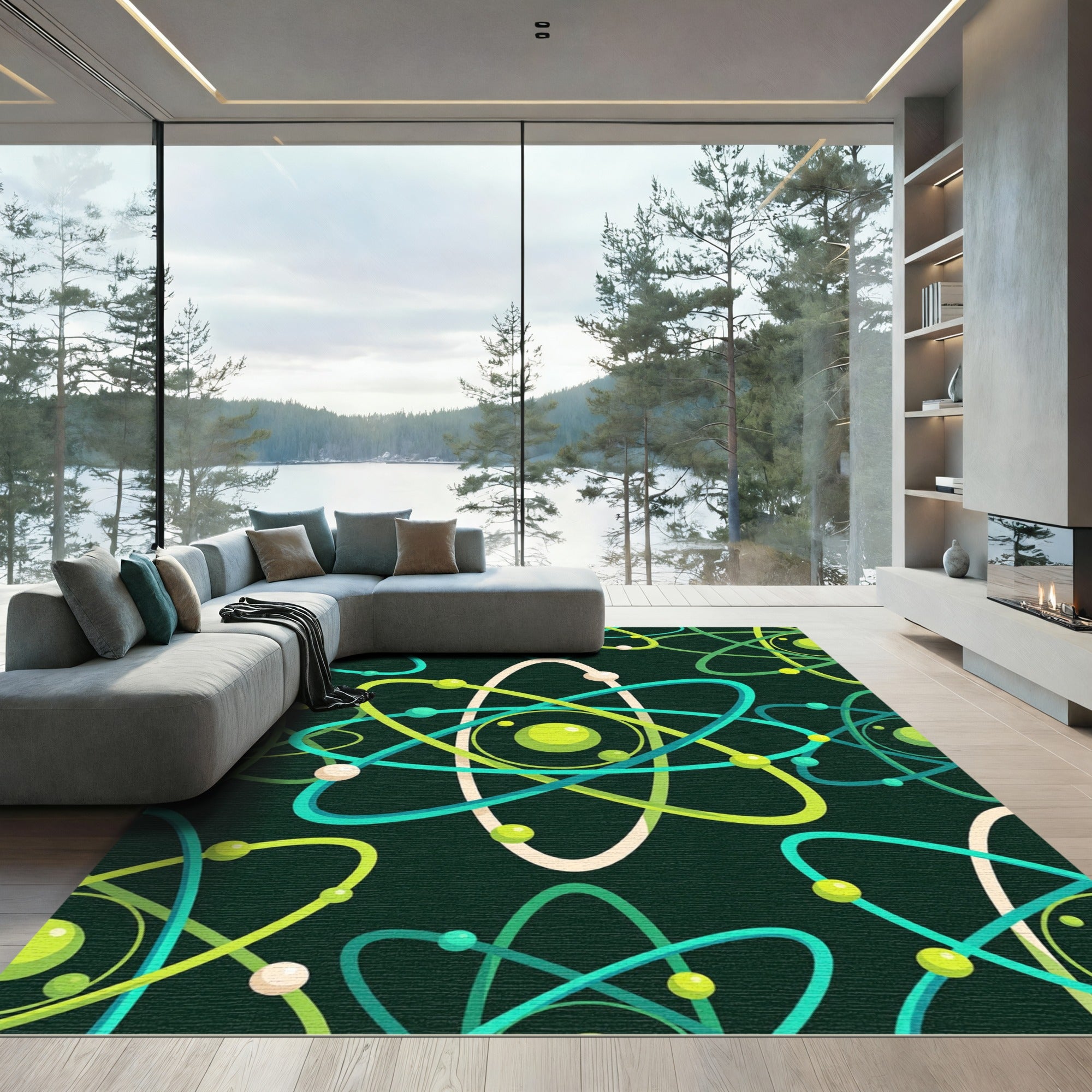 Sci Fi Green Electron Swirls Rug