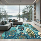 Coastal Teal Surfboard Dreamcatcher Kelp Art Rug