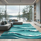 Abstract Teal Nautical Ocean Wave Rug