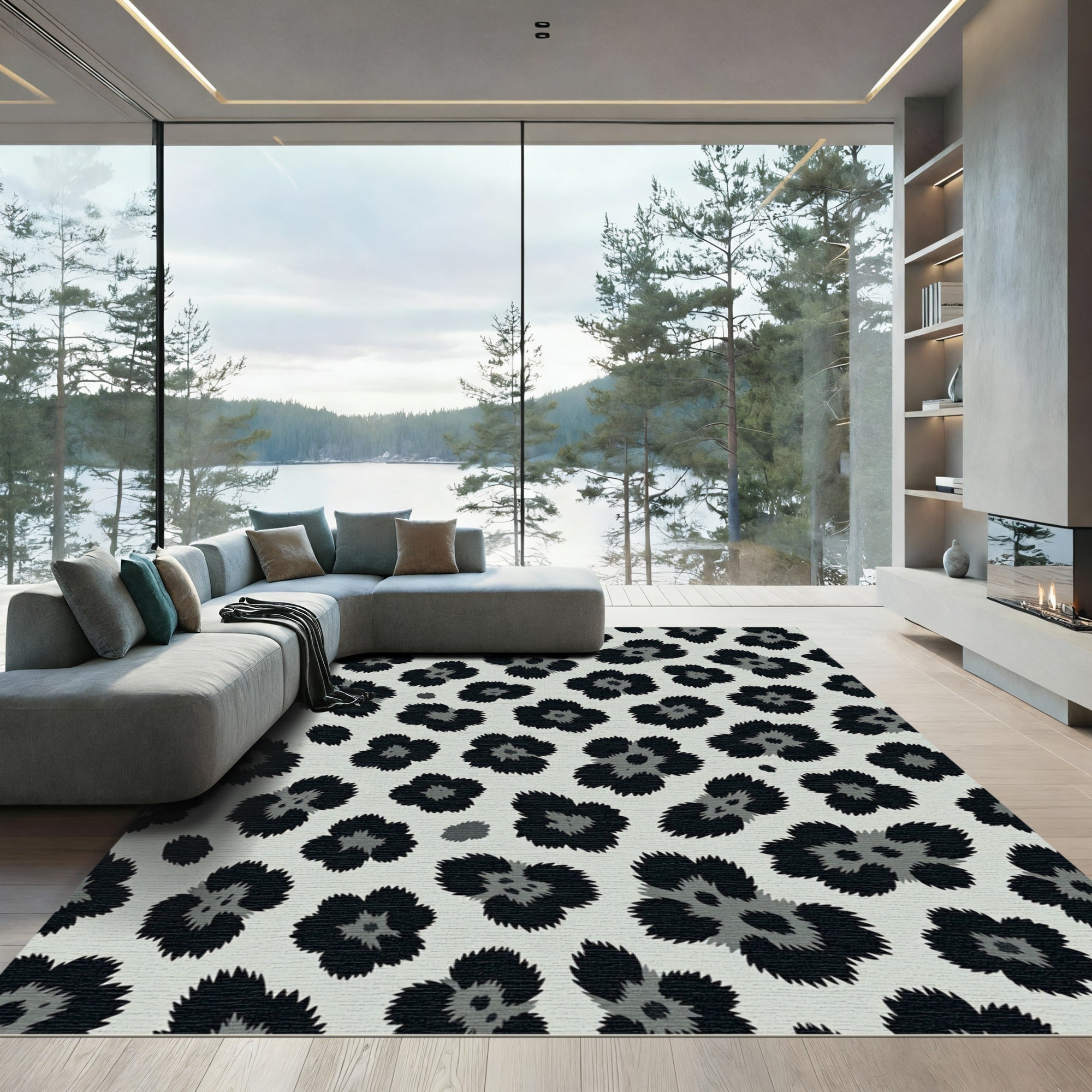 Modern Gray Spotted Animal Hide Rug