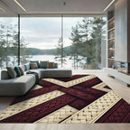 Woven Burgundy Cream Geometric Overlay Rug