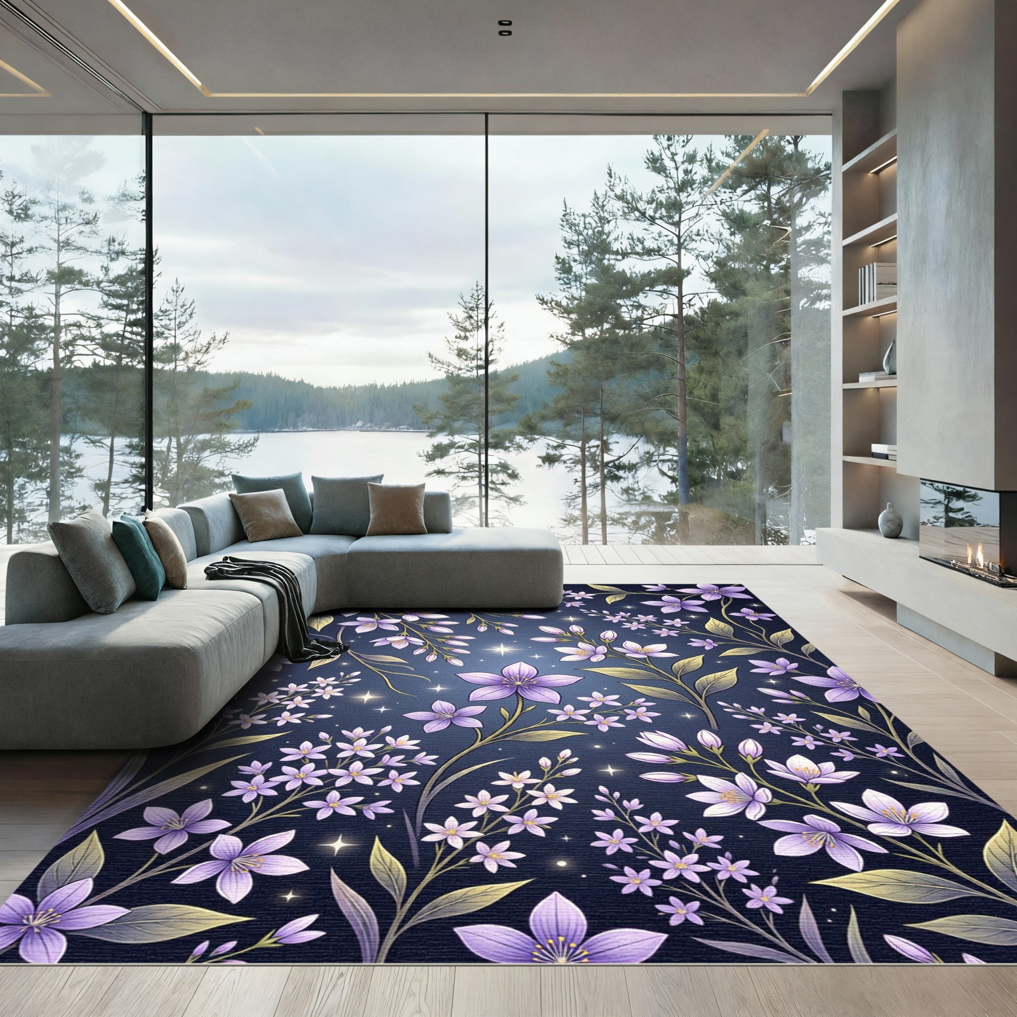 Enchanted Purple Lilac Starry Meadow Rug