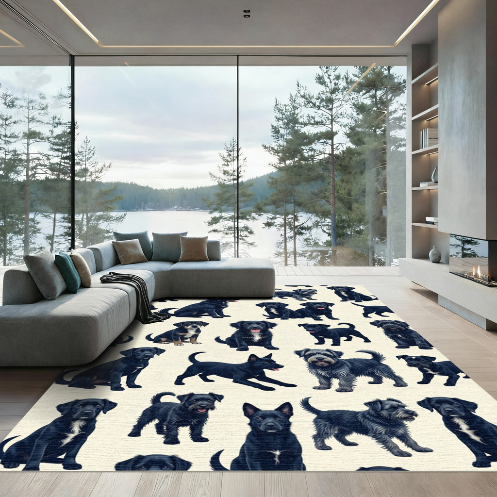 Playful Black Labrador Terrier Puppy Repeat Rug