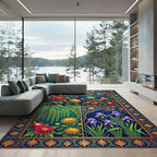 Vibrant Scarlet Peonies Iris Garden Rug