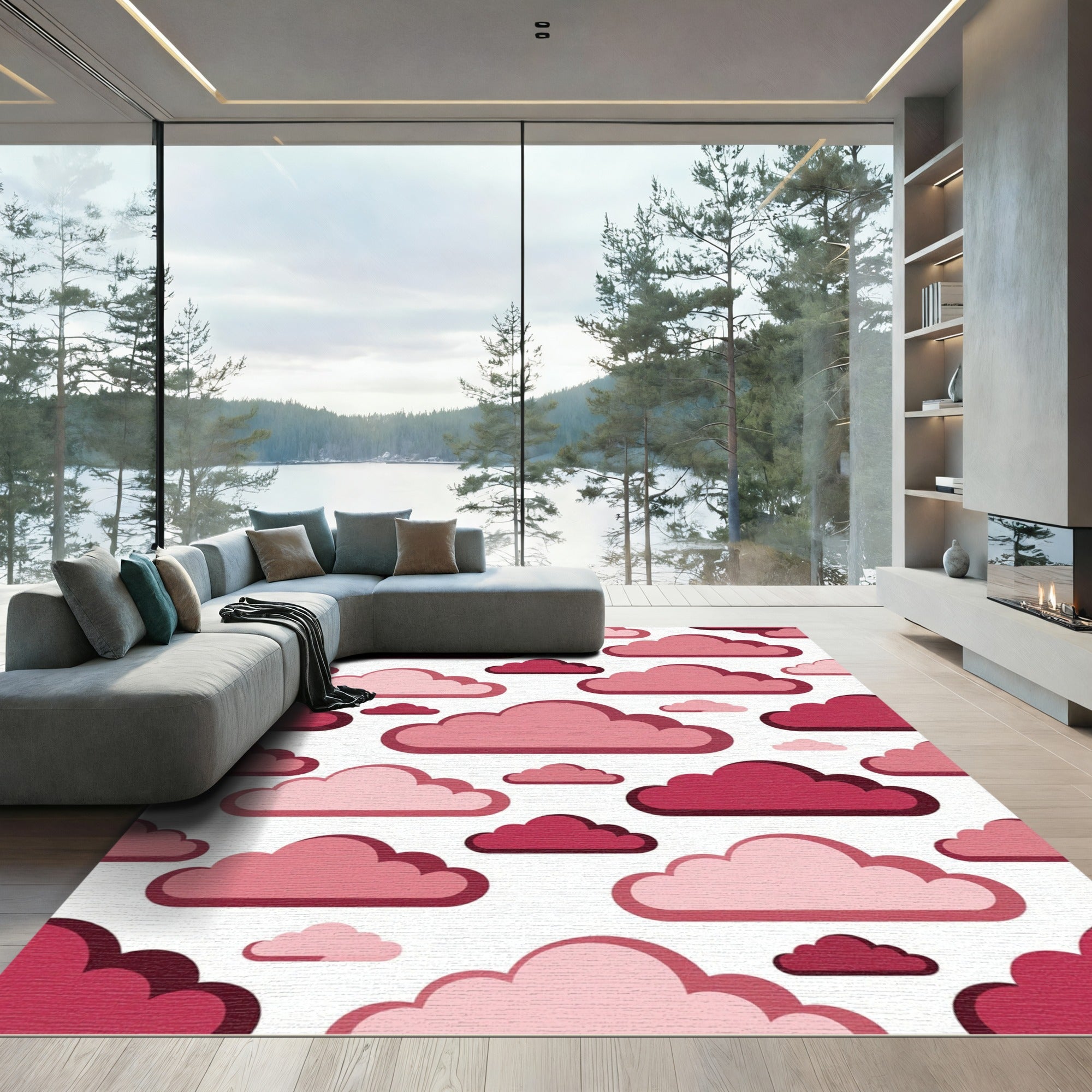 Crimson Pink Cloud Cluster Medley Rug