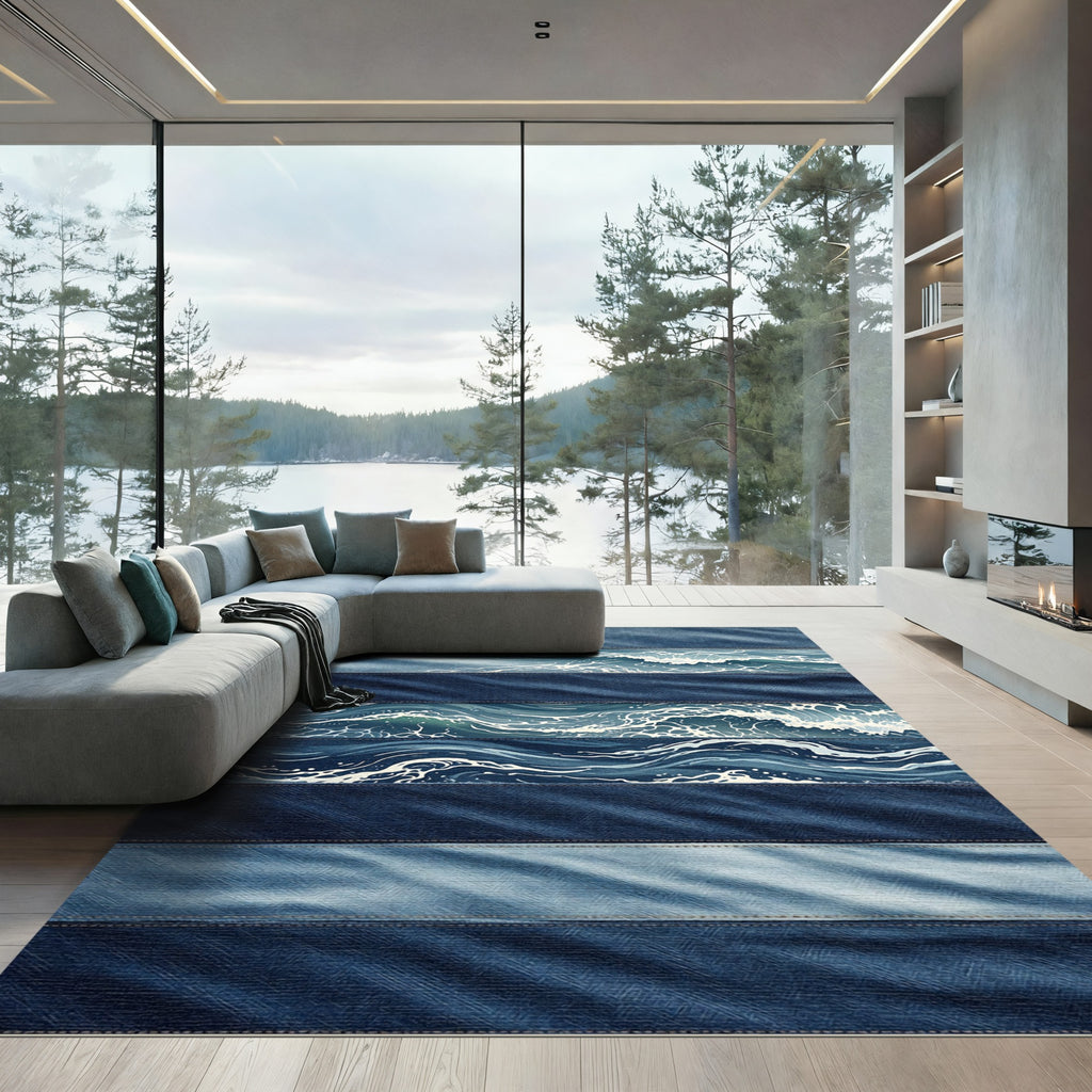 Coastal Indigo Layered Ocean Wave Rug