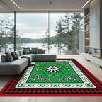 Green Red Buffalo Check Snowflake Rug