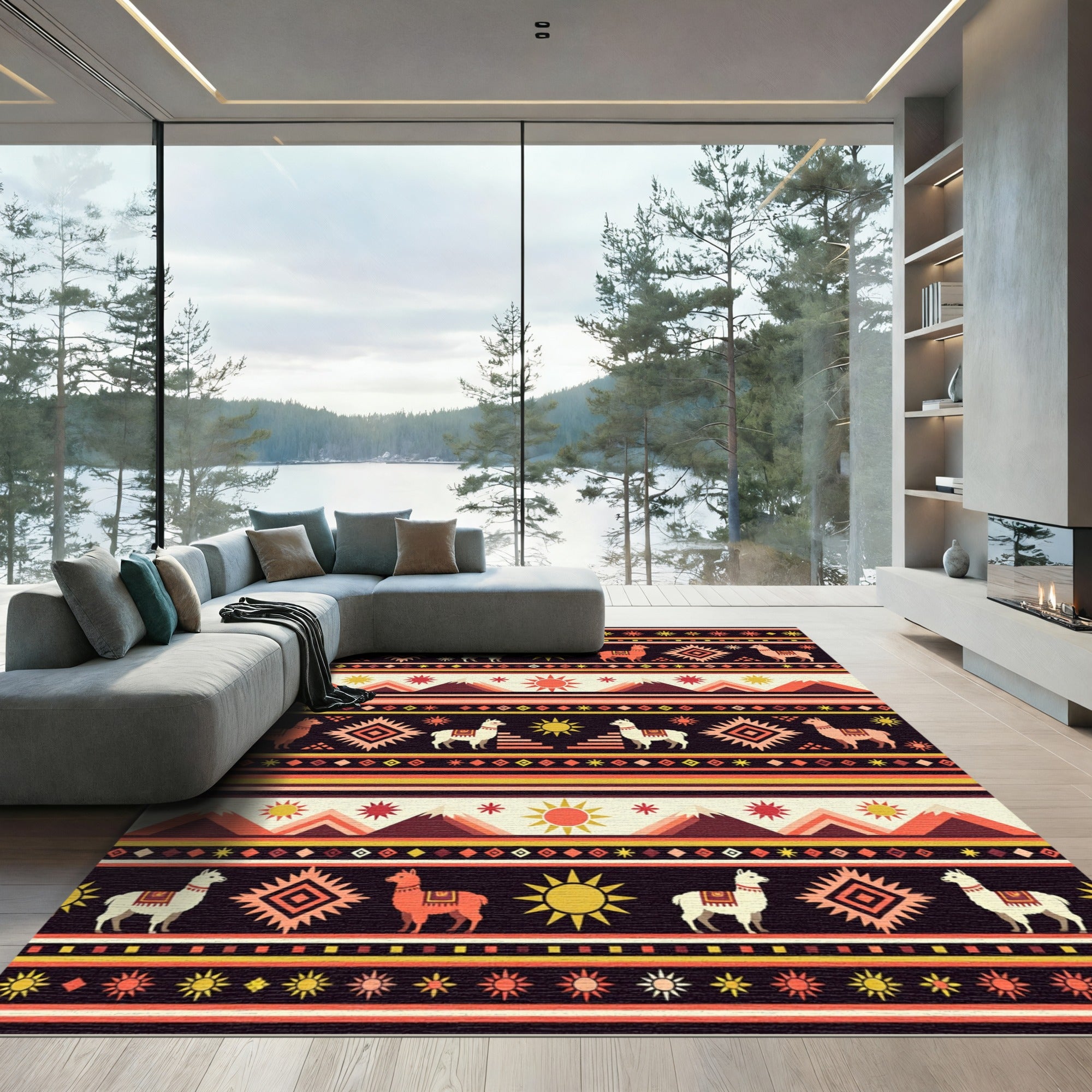 Terracotta Llama Suns Mountain Stripes Rug