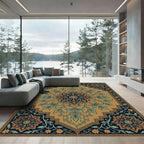 Golden Ochre Floral Medallion Rug