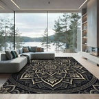 Sophisticated Charcoal and Gold Mandala Rug