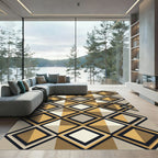 Modern Geometric Ochre Diamond Grid Rug