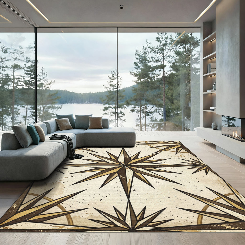 Vintage Antique Gold Compass Star Rug