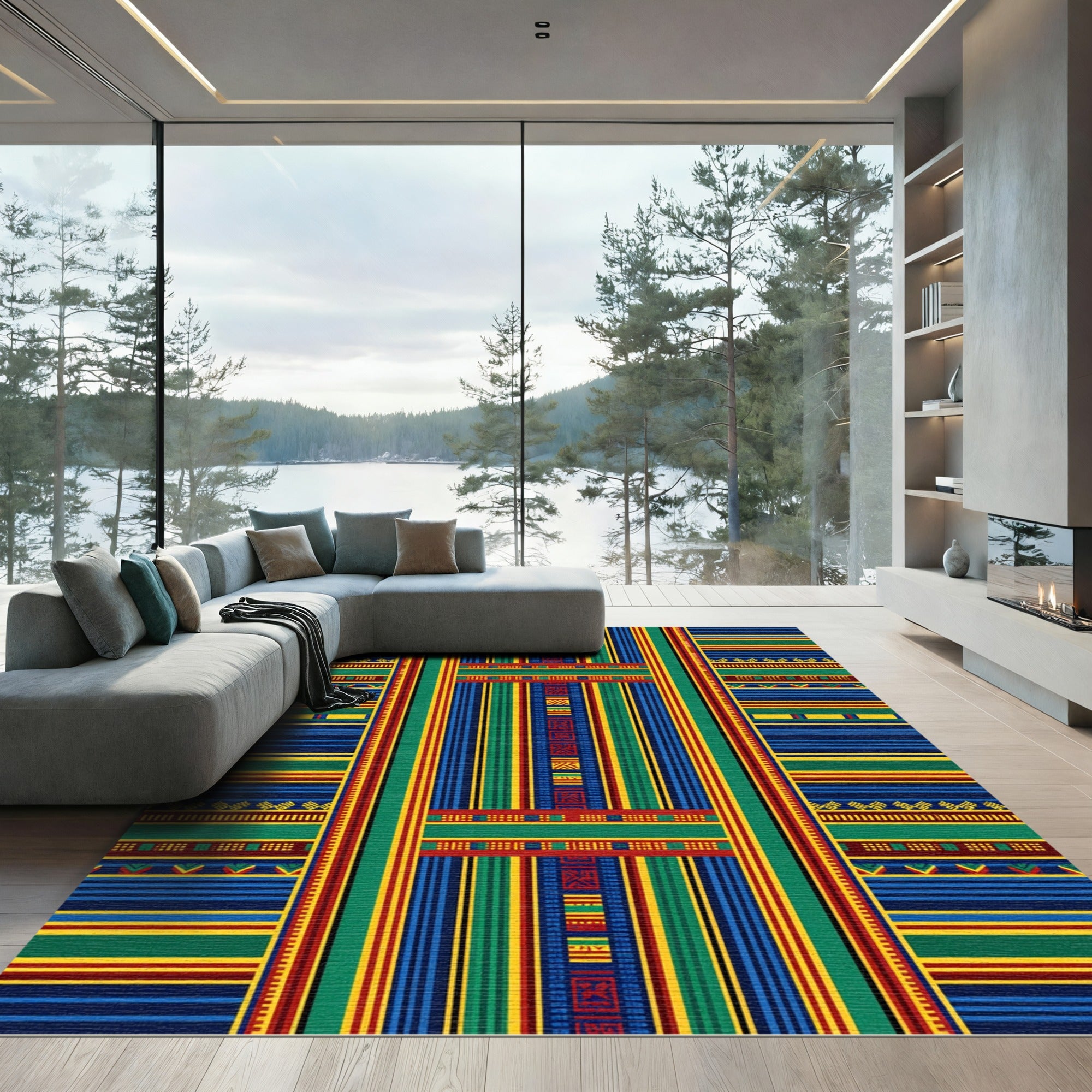 Vibrant Multi-Color Geometric Striped Accent Rug