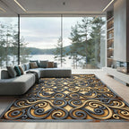 Elegant Gold Gray Scrollwork Swirl Rug
