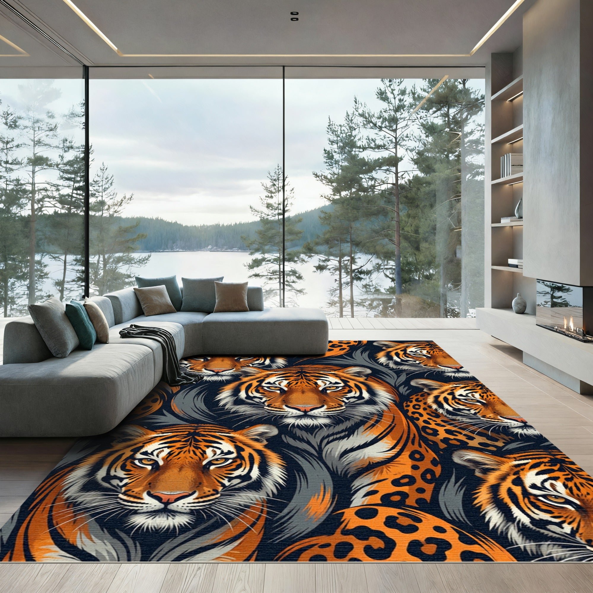 Bold Tiger and Leopard Jungle Fusion Rug