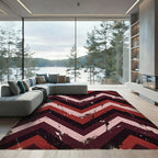 Distressed Burgundy Chevron Stripe Area Rug