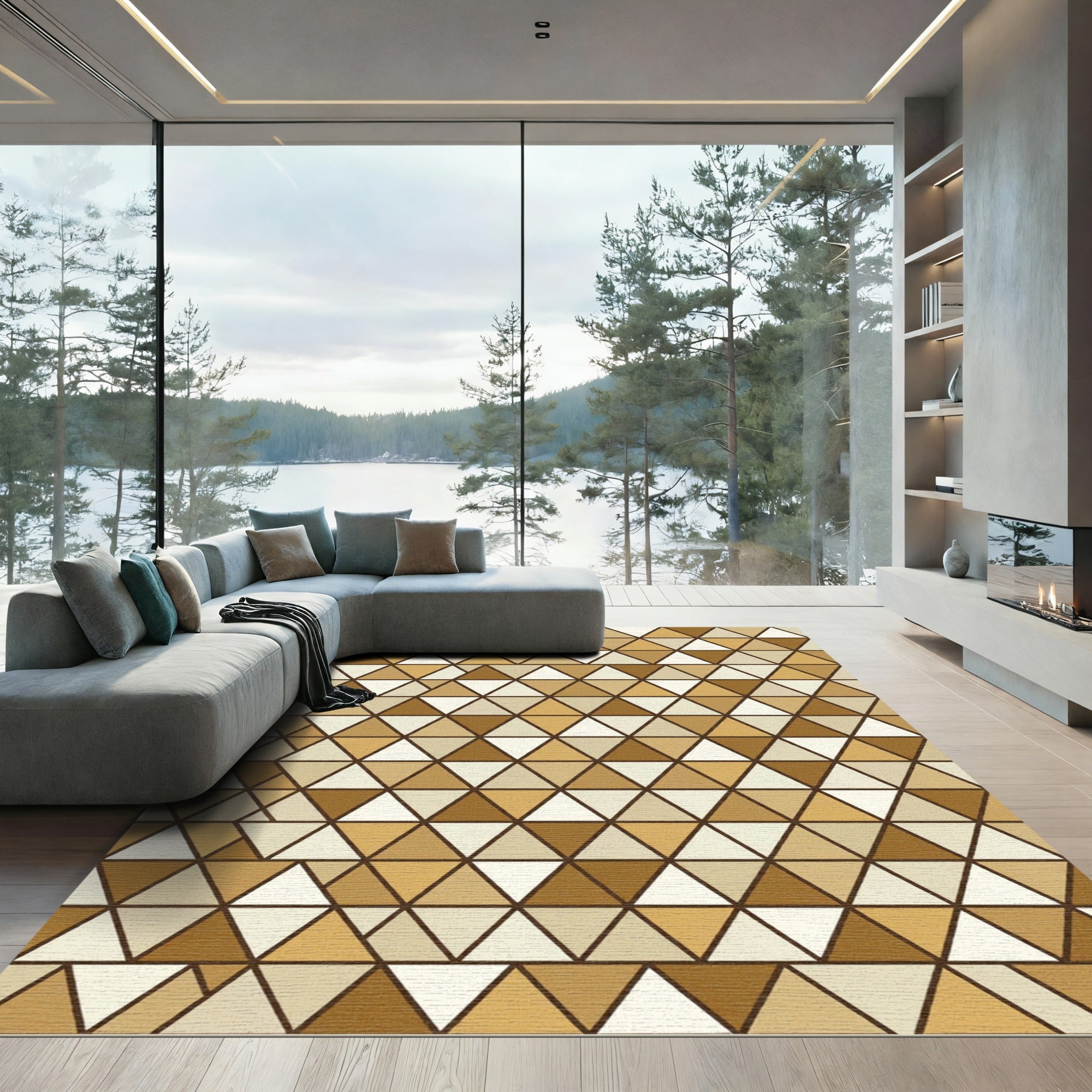 Earthy Tan Gradient Triangles Rug