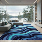 Ocean Swirl Abstract Navy Blue Wave Rug