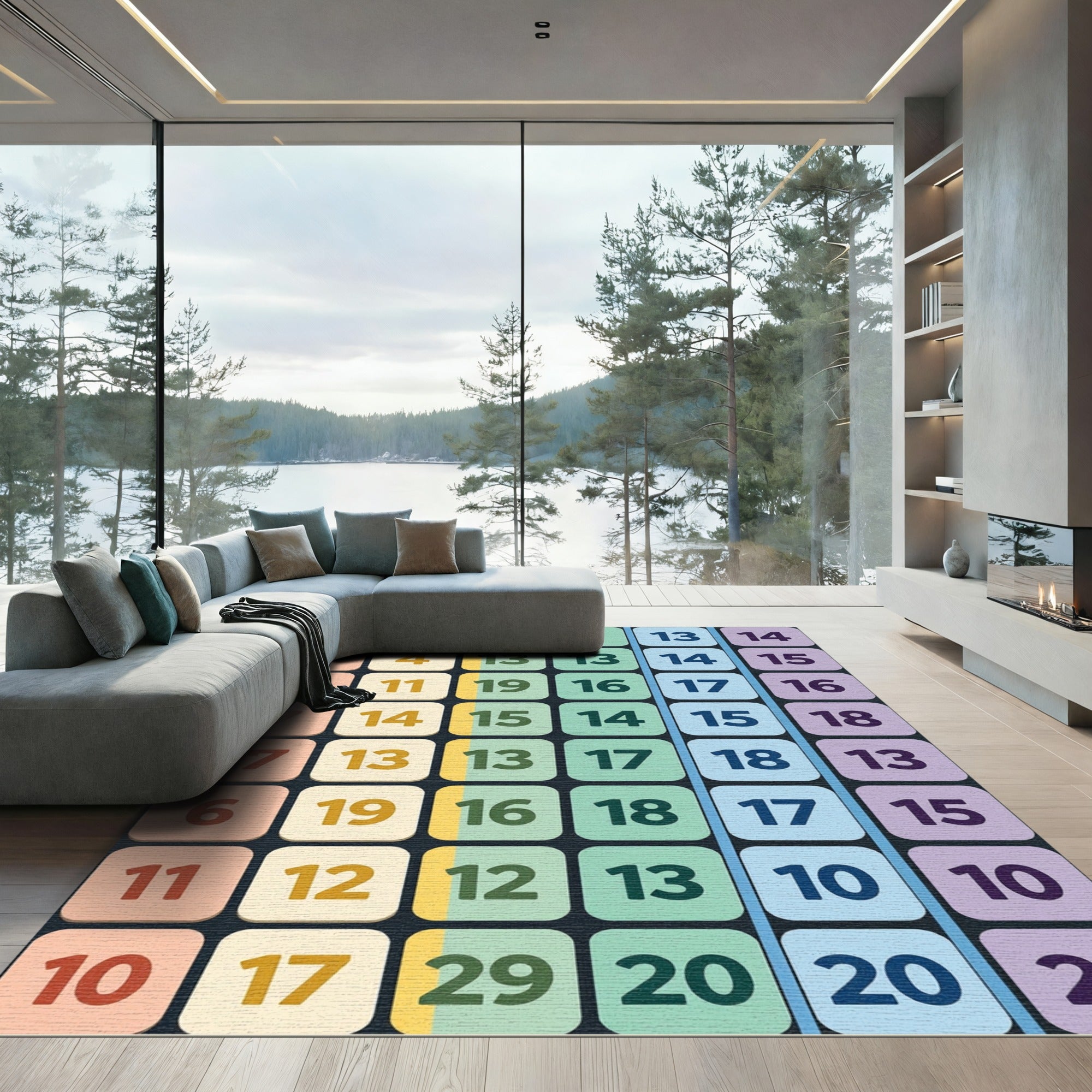 Multicolored Block Grid Geometric Square Art Rug