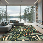 Sage Mushroom Forest Botanical Illustration Rug