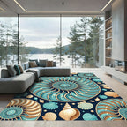 Teal Ocean Nautilus Shell Collage Rug