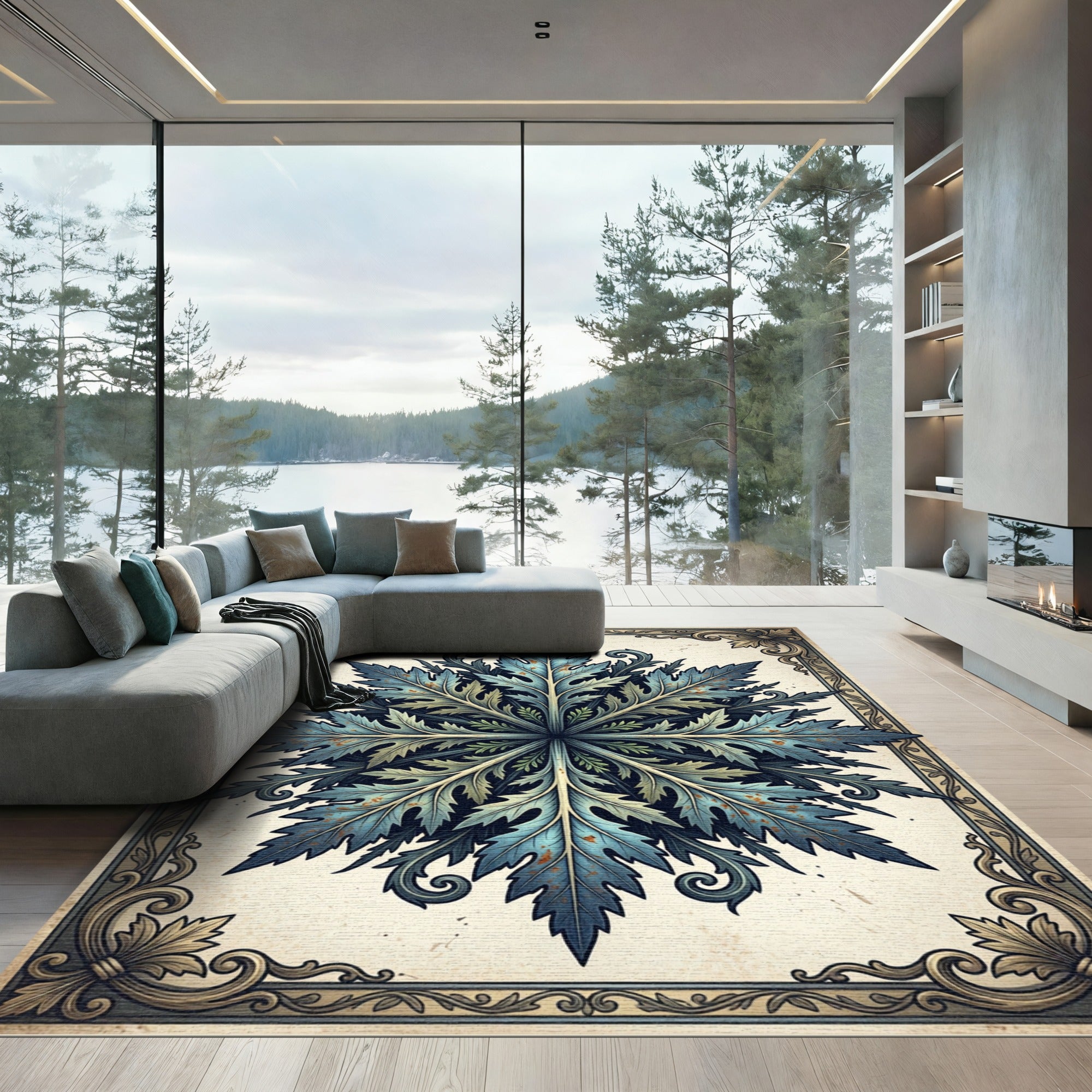Vintage Blue Botanical Acanthus Medallion Rug